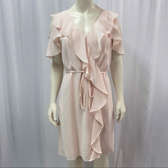 Saks Fifth Avenue Cold Shoulder Ruffle Dress Size 10 - Picture 1 of 8
